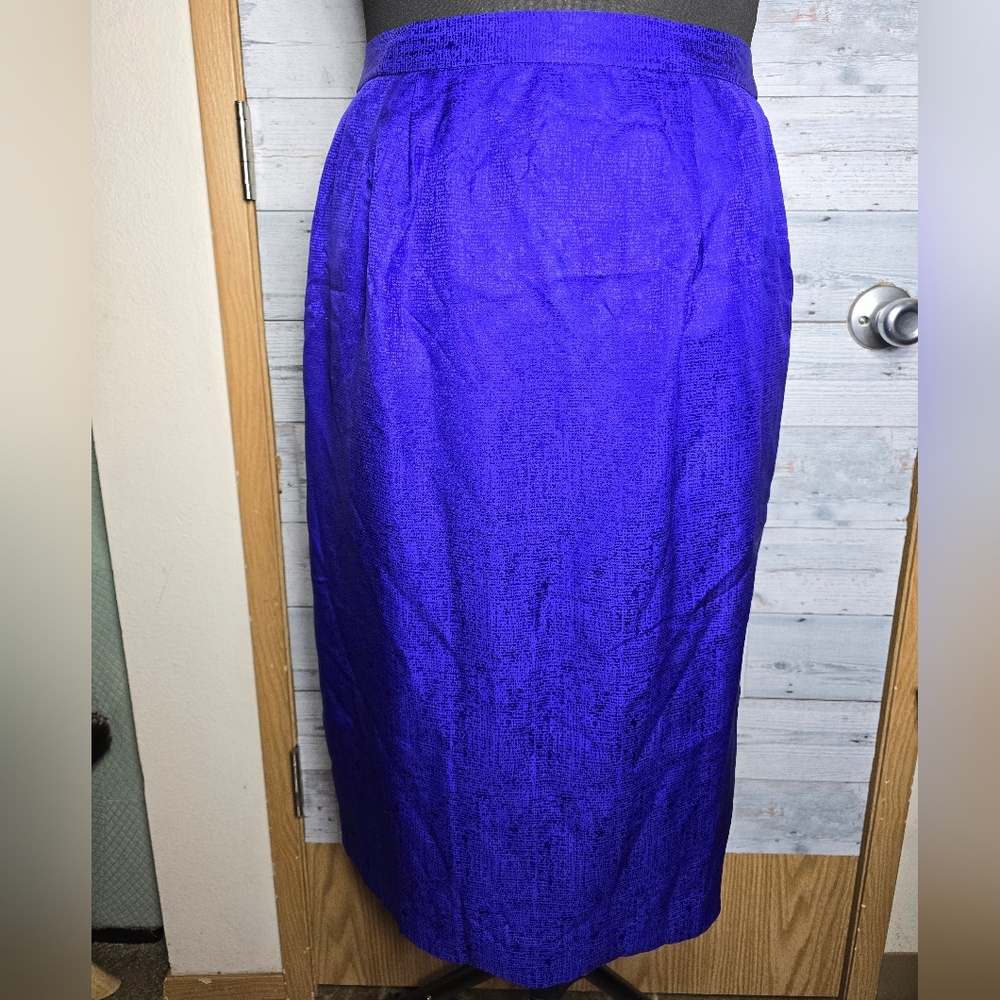 Vintage Blue 100% Silk Midi Pencil Skirt